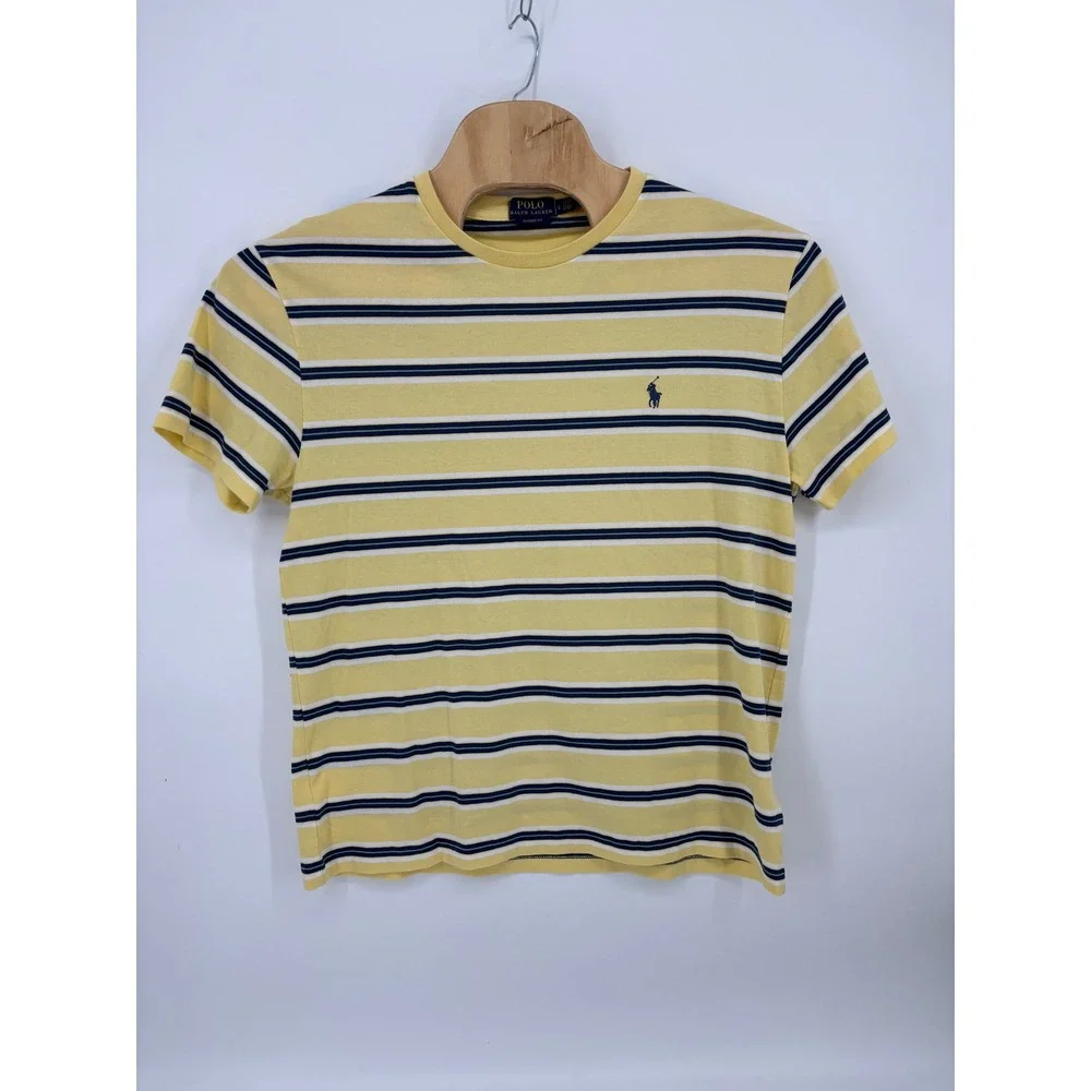Polo Ralph Lauren Mens Yellow Navy Striped Pony Logo T-Shirt Large Classic Fit